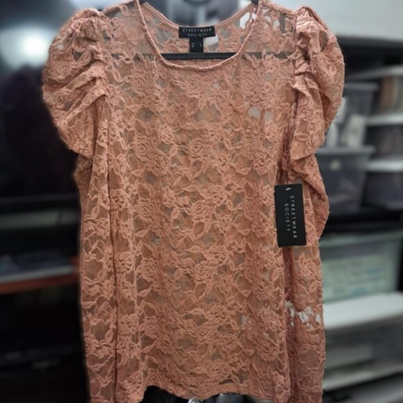 Lot of 2 M/L Top [New] Skirt [US Made] - Puff LS Lace Rose Design Blouse & Skirt - Picture 2 of 6